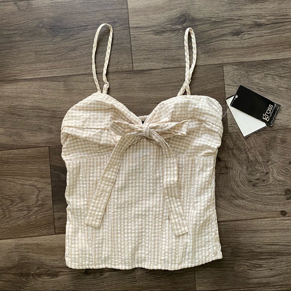 Checkered plaid front tie bohemian gypsy retro top - Picture 1 of 6